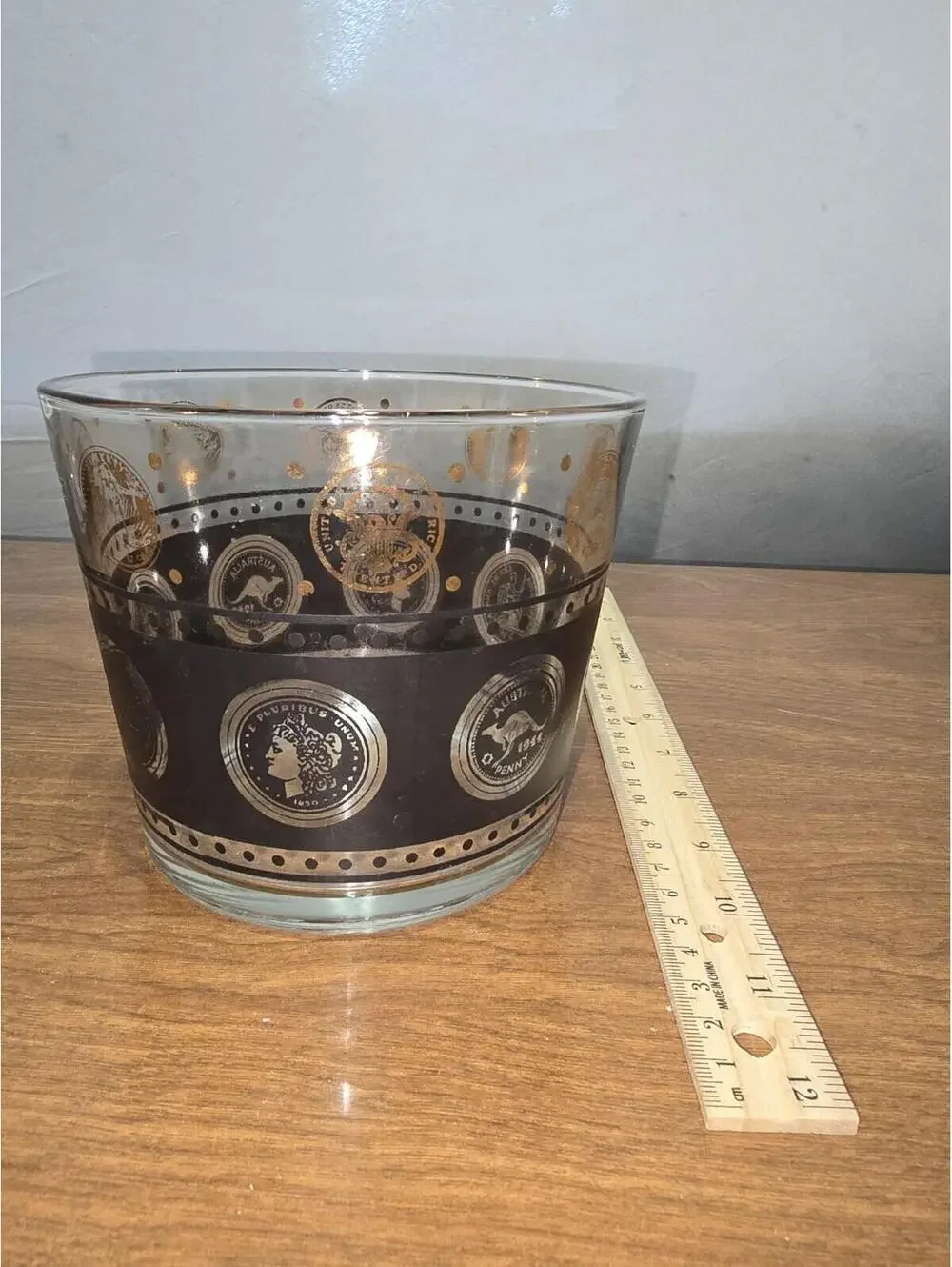 Vintage Hazel Atlas MCM Glass Ice Bucket Coin Pattern Clear Barware [COPY]